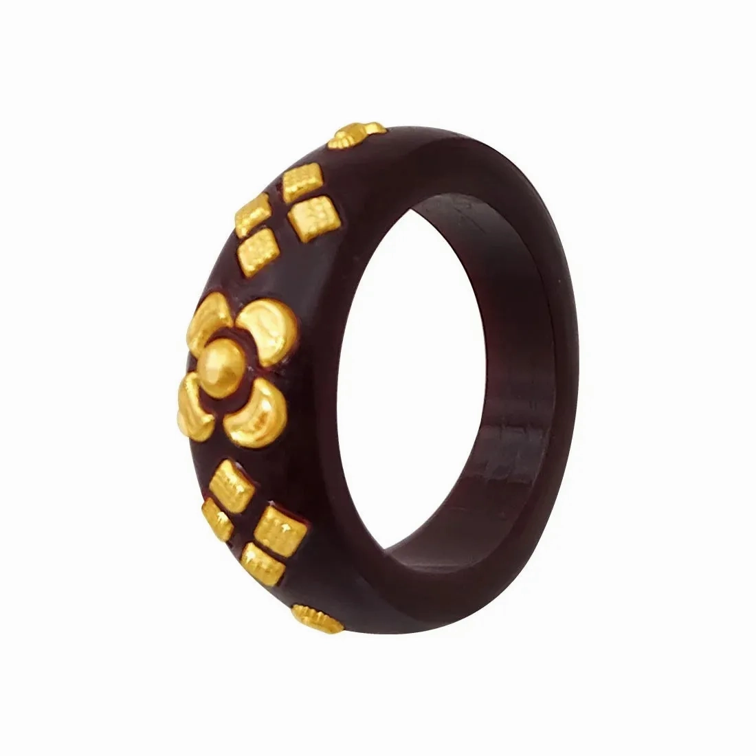 22KT (916) Yellow Gold Brown Pola Ring With Floral Embellishments For Women &amp; Girls (Size 16)