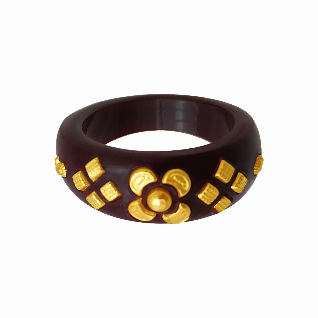 22KT (916) Yellow Gold Brown Pola Ring With Floral Embellishments For Women &amp; Girls (Size 16)