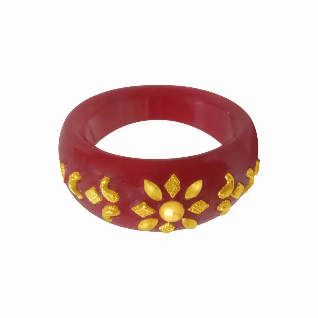 22KT (916) Yellow Gold Red Pola Ring With Floral Embellishments For Women &amp; Girls (Size 13)
