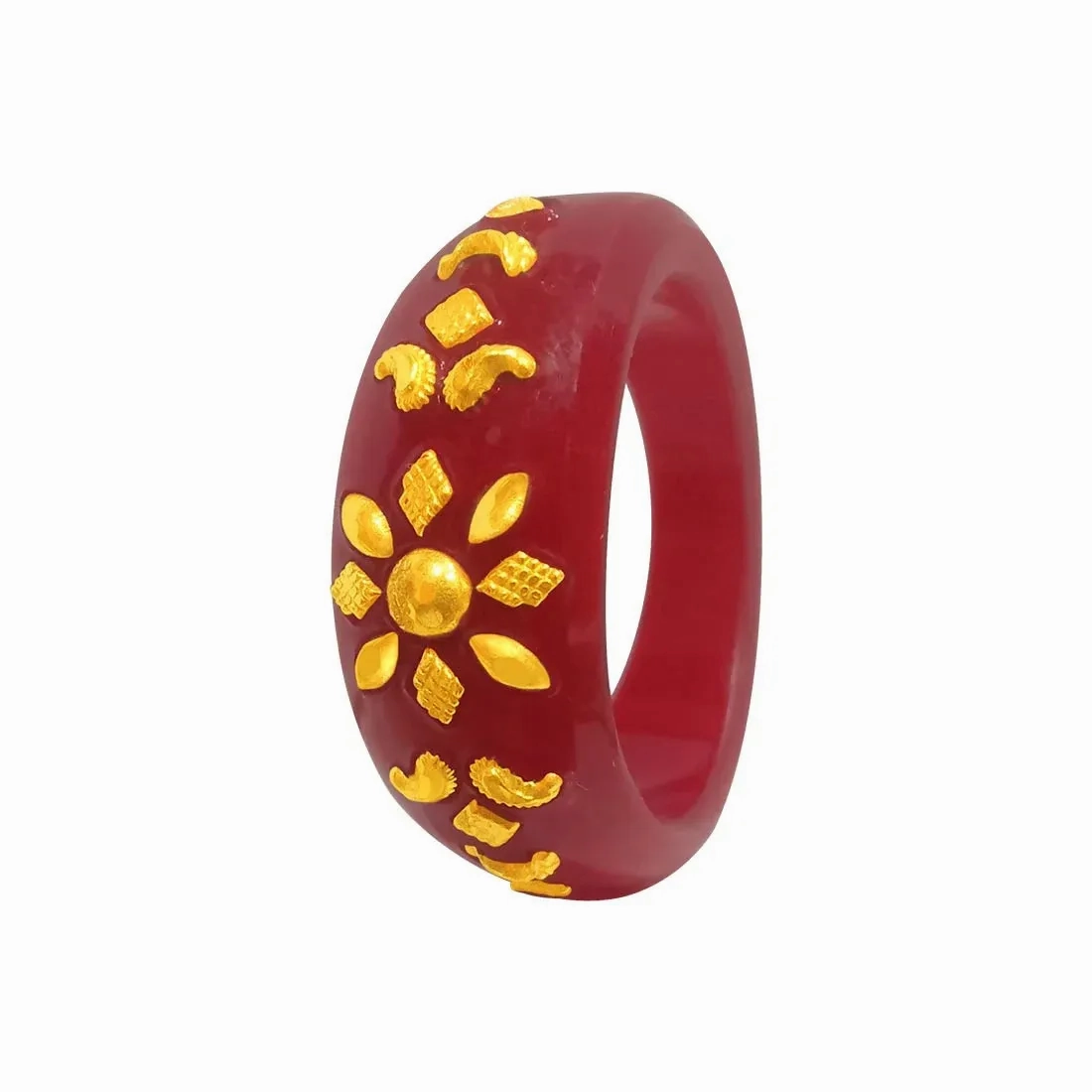 22KT (916) Yellow Gold Red Pola Ring With Floral Embellishments For Women &amp; Girls (Size 13)