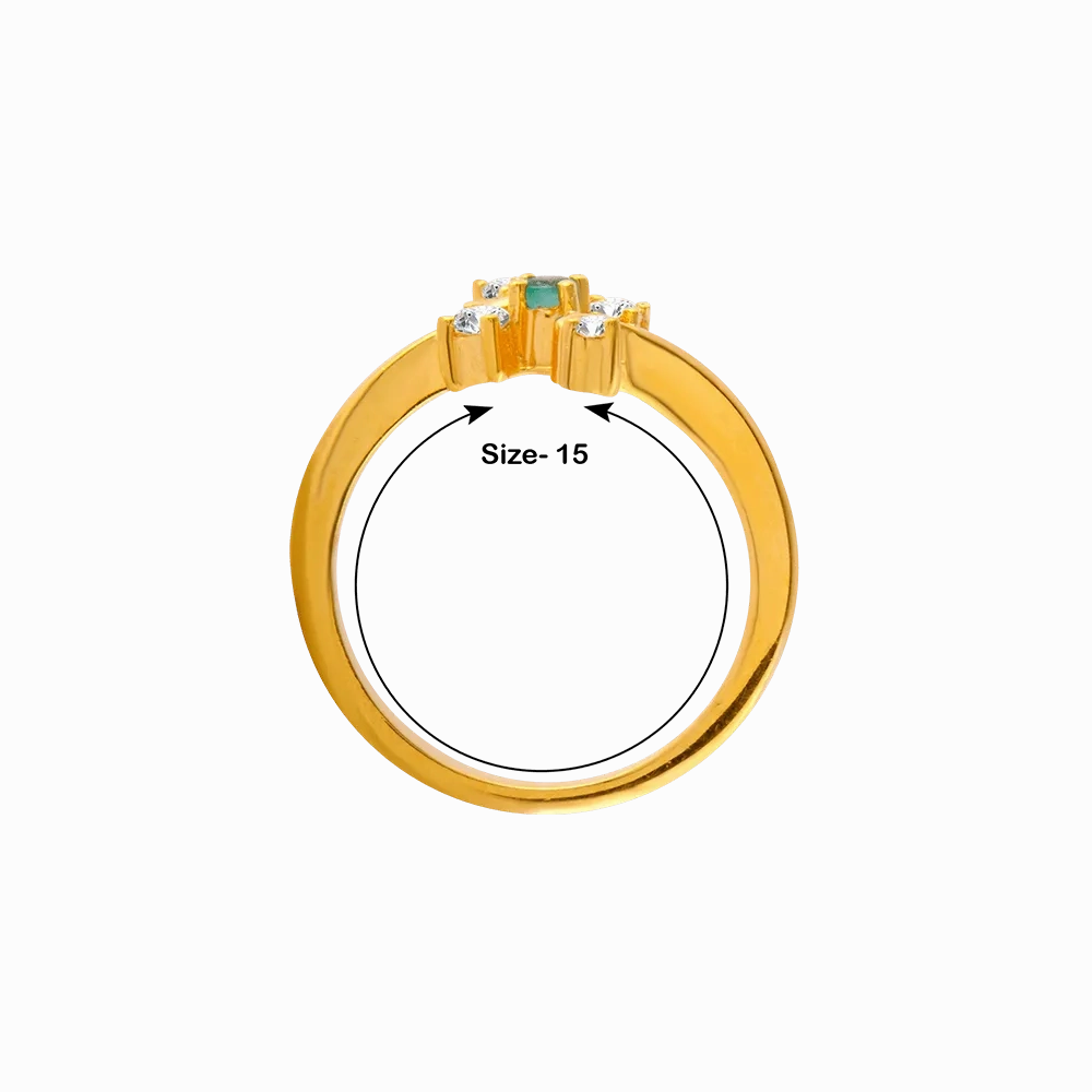 22KT Yellow Gold, American Diamond And Emerald Ring For Women
