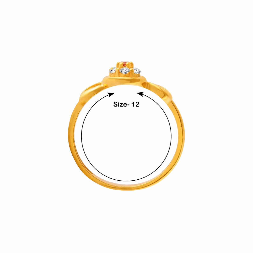 22KT Yellow Gold, American Diamond And Ruby Ring For Women