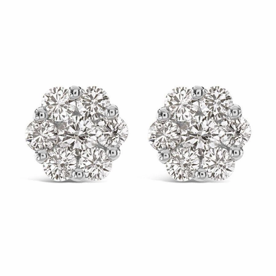 2.00ct Round Brilliant Cut Diamond 18ct White Gold Cluster Stud Earrings texture-diamond  