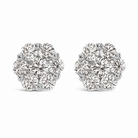 2.00ct Round Brilliant Cut Diamond 18ct White Gold Cluster Stud Earrings texture-diamond  