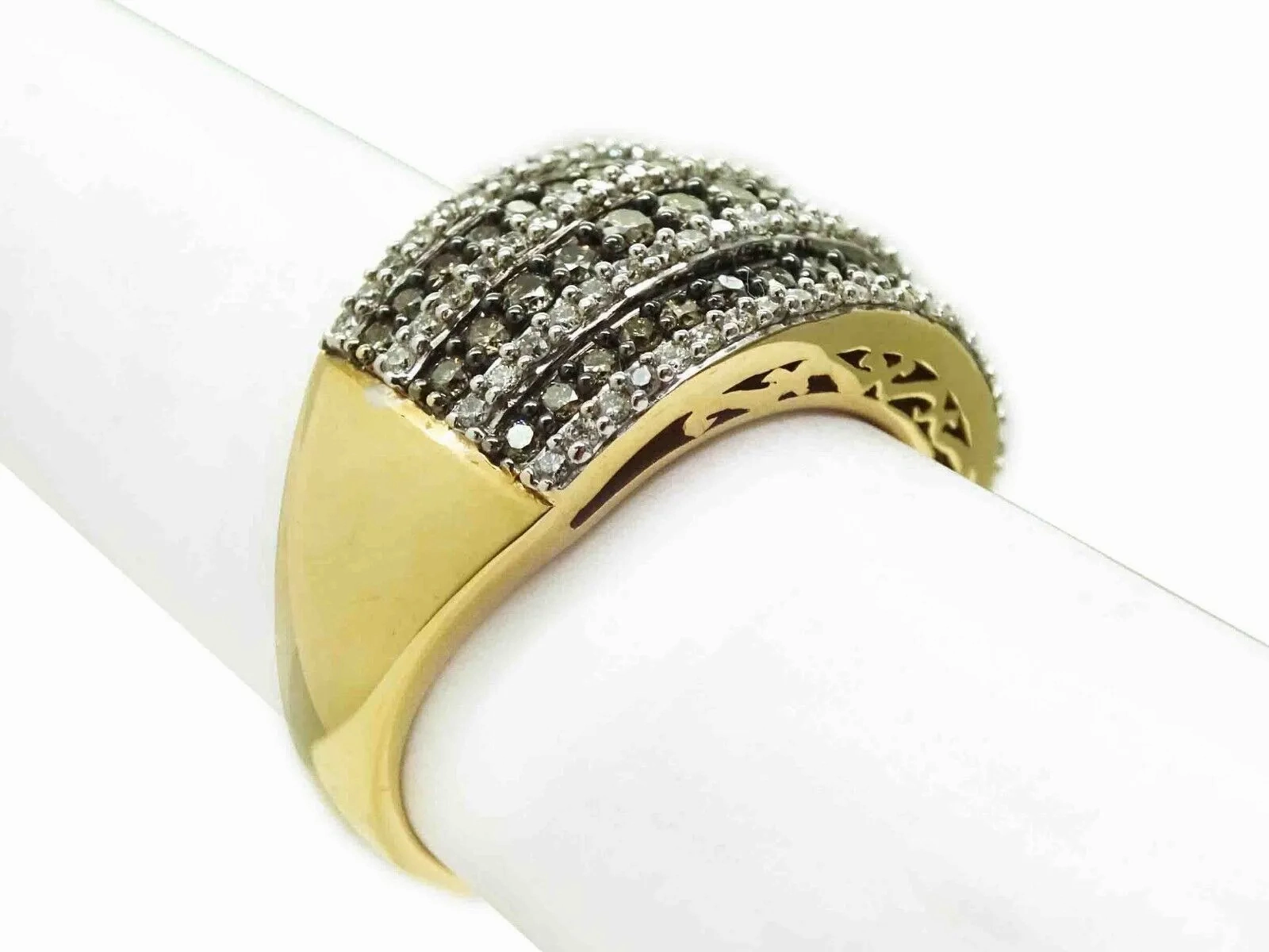 2ct tw Natural Chocolate &amp; Vanilla Diamond Row Filigree Ring 14k Gold Size 6