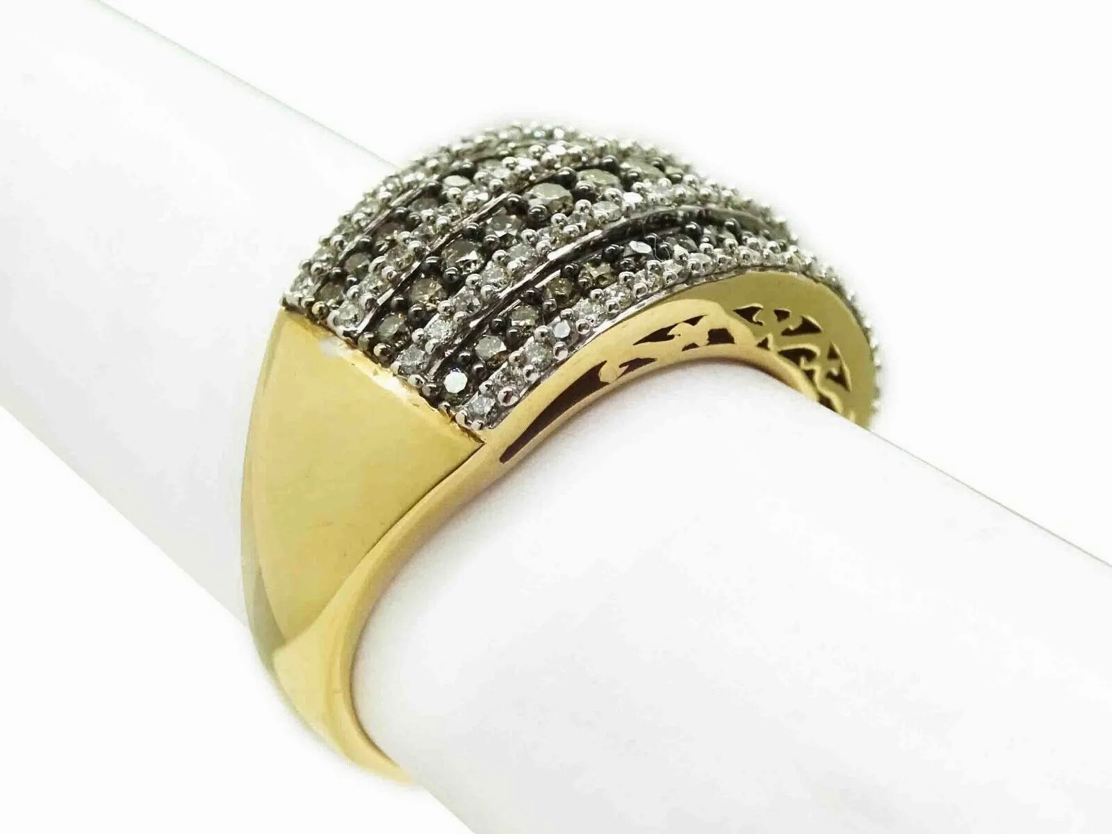 2ct tw Natural Chocolate &amp; Vanilla Diamond Row Filigree Ring 14k Gold Size 6
