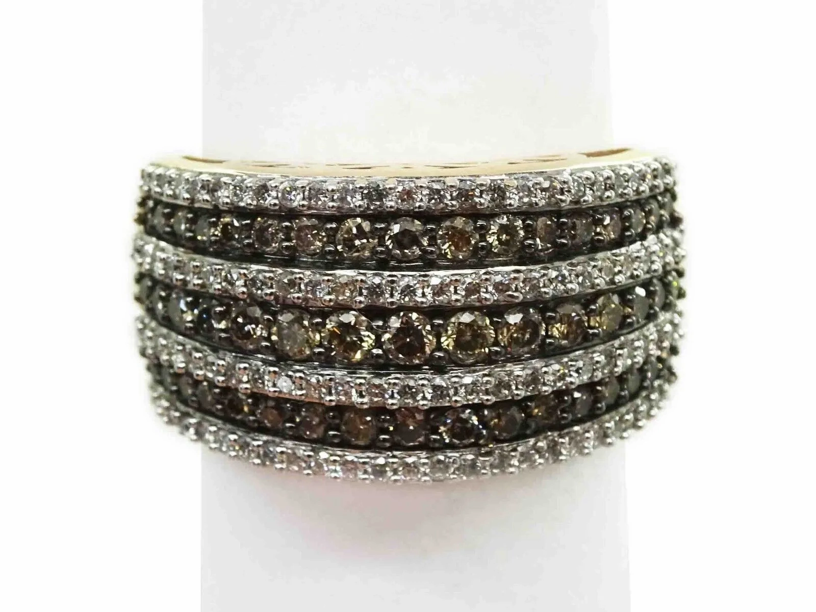 2ct tw Natural Chocolate &amp; Vanilla Diamond Row Filigree Ring 14k Gold Size 6