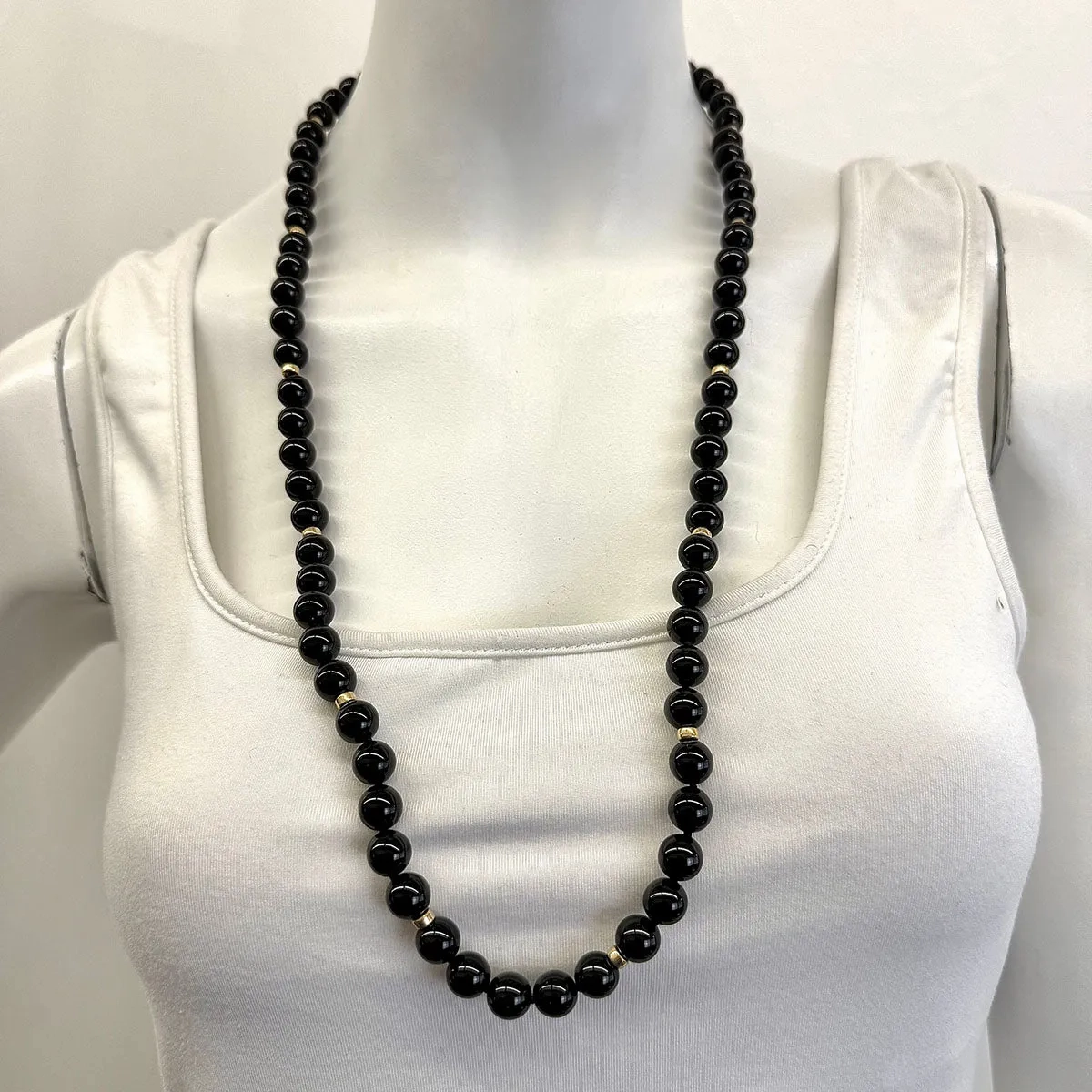 30&quot; Onyx Necklace with Gold Barrels