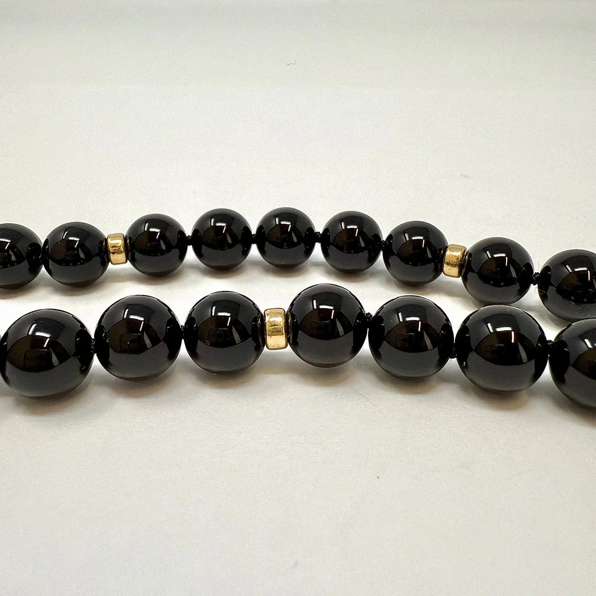 30&quot; Onyx Necklace with Gold Barrels