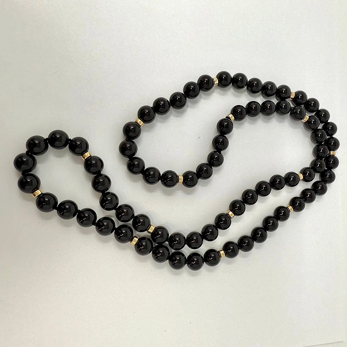 30&quot; Onyx Necklace with Gold Barrels