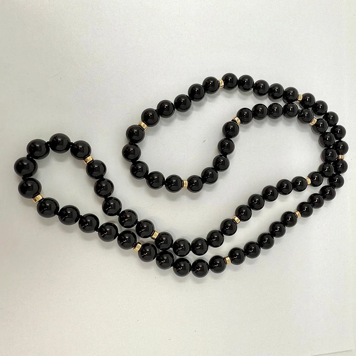 30&quot; Onyx Necklace with Gold Barrels