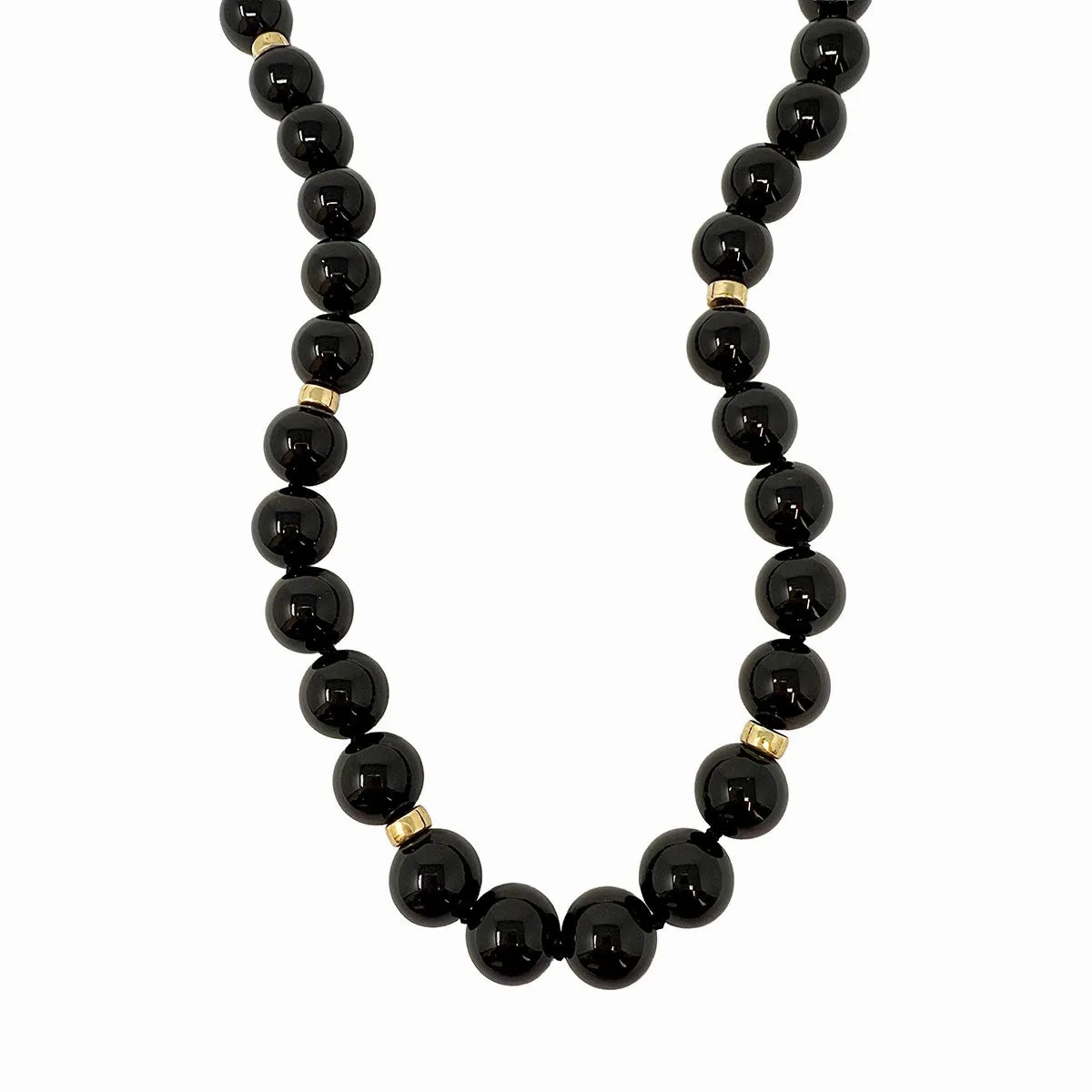 30&quot; Onyx Necklace with Gold Barrels