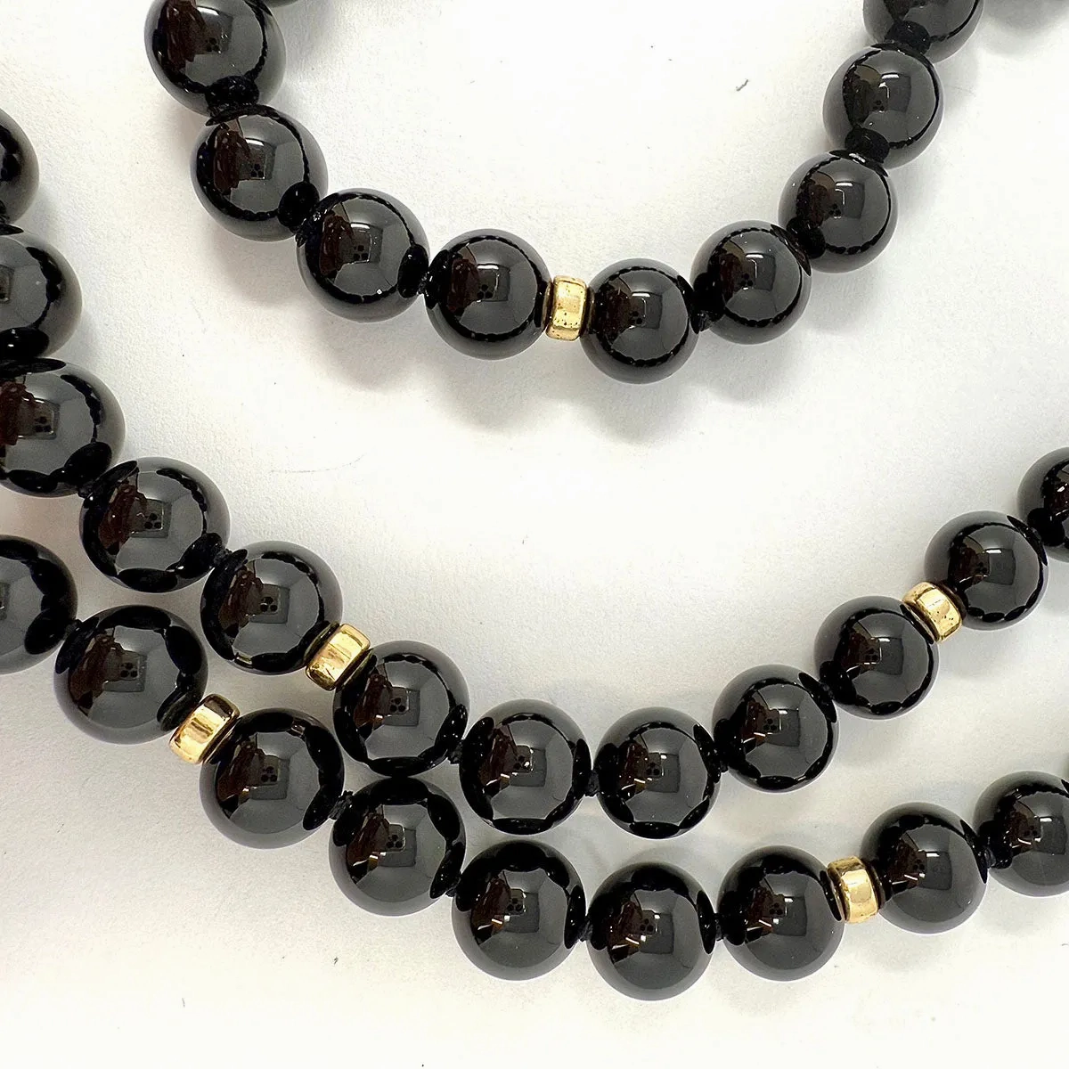 30&quot; Onyx Necklace with Gold Barrels