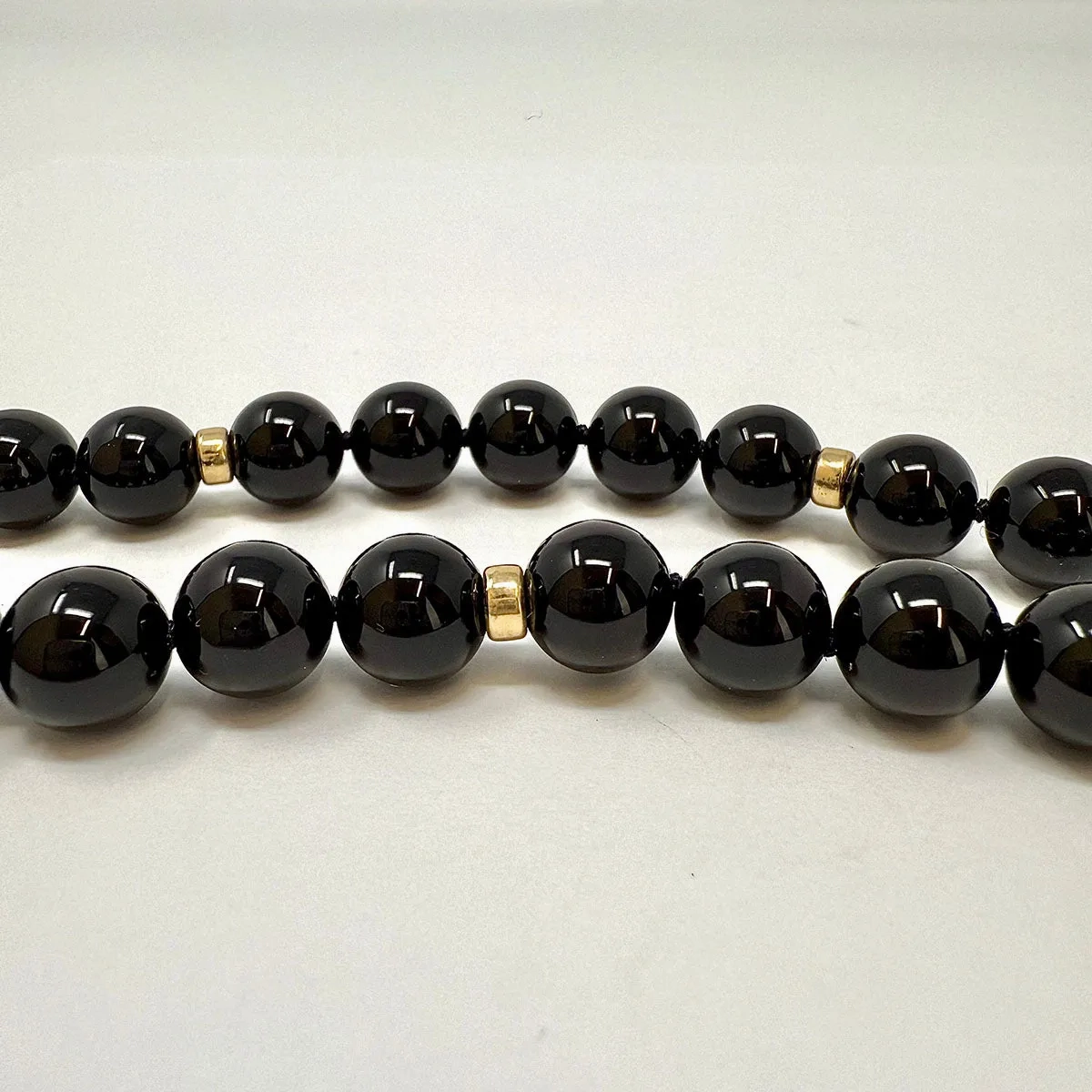 30&quot; Onyx Necklace with Gold Barrels