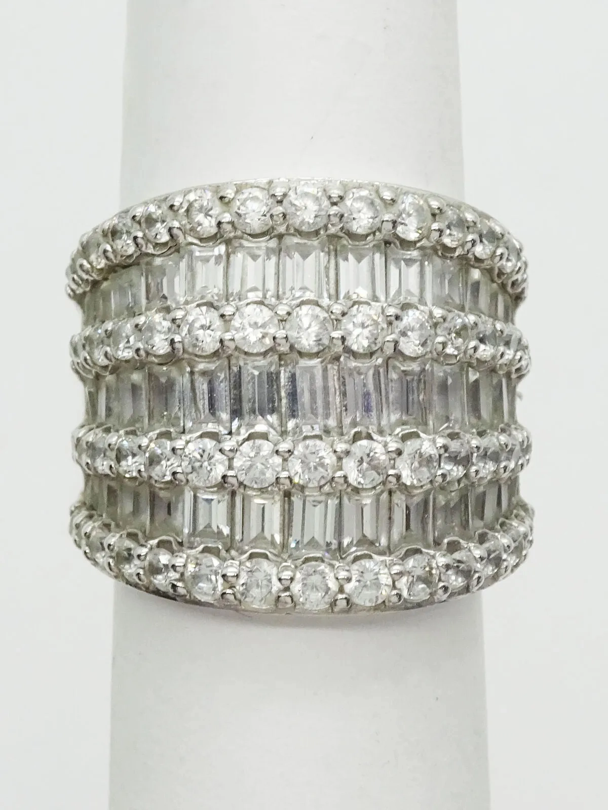 3.00ct tw CZ Wide Multi-Row Sterling Silver Cocktail Band Ring, Size 5