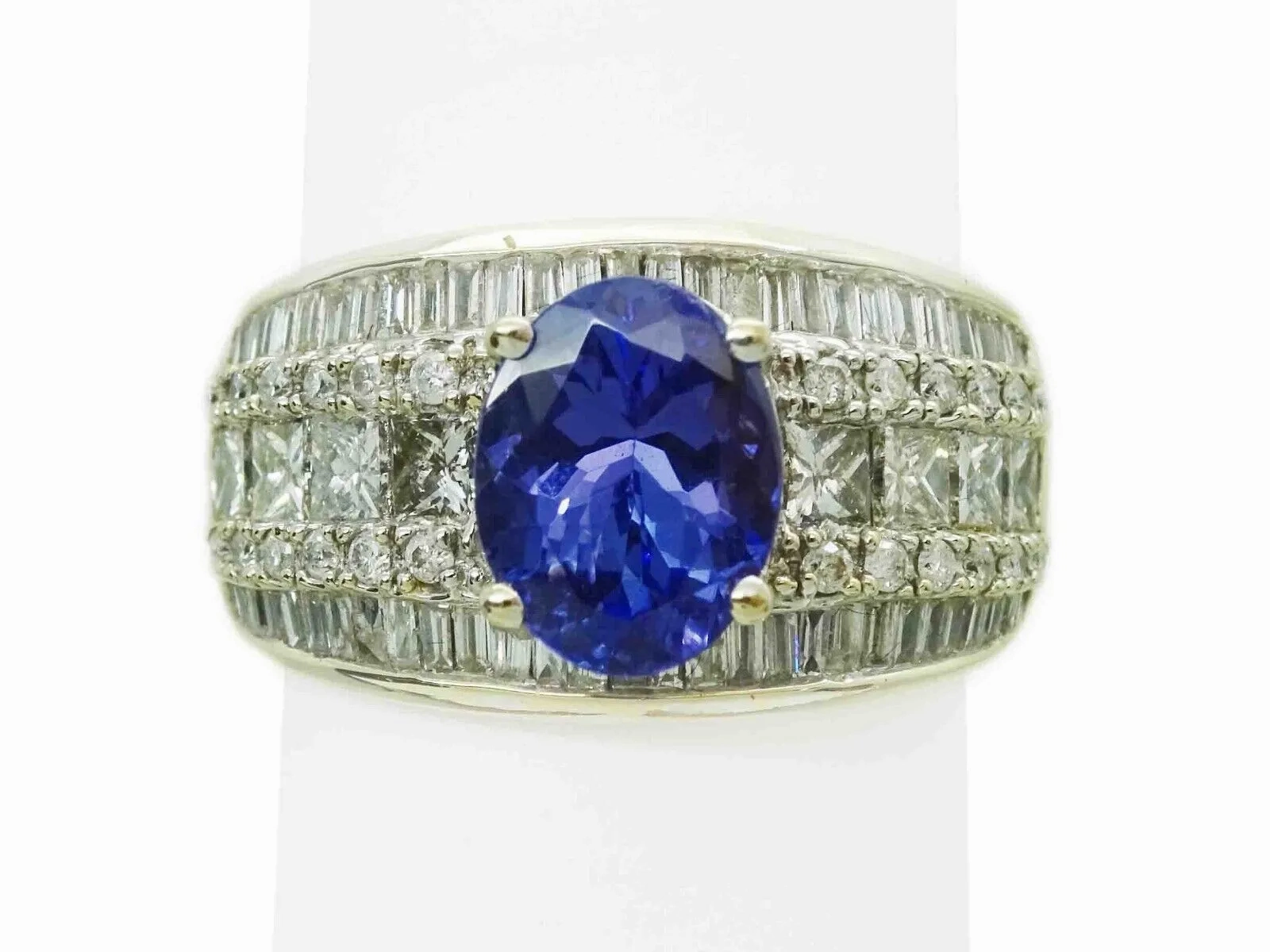 3.95ct tw Natural Tanzanite &amp; Diamond Cocktail Ring 18k Gold Size 7