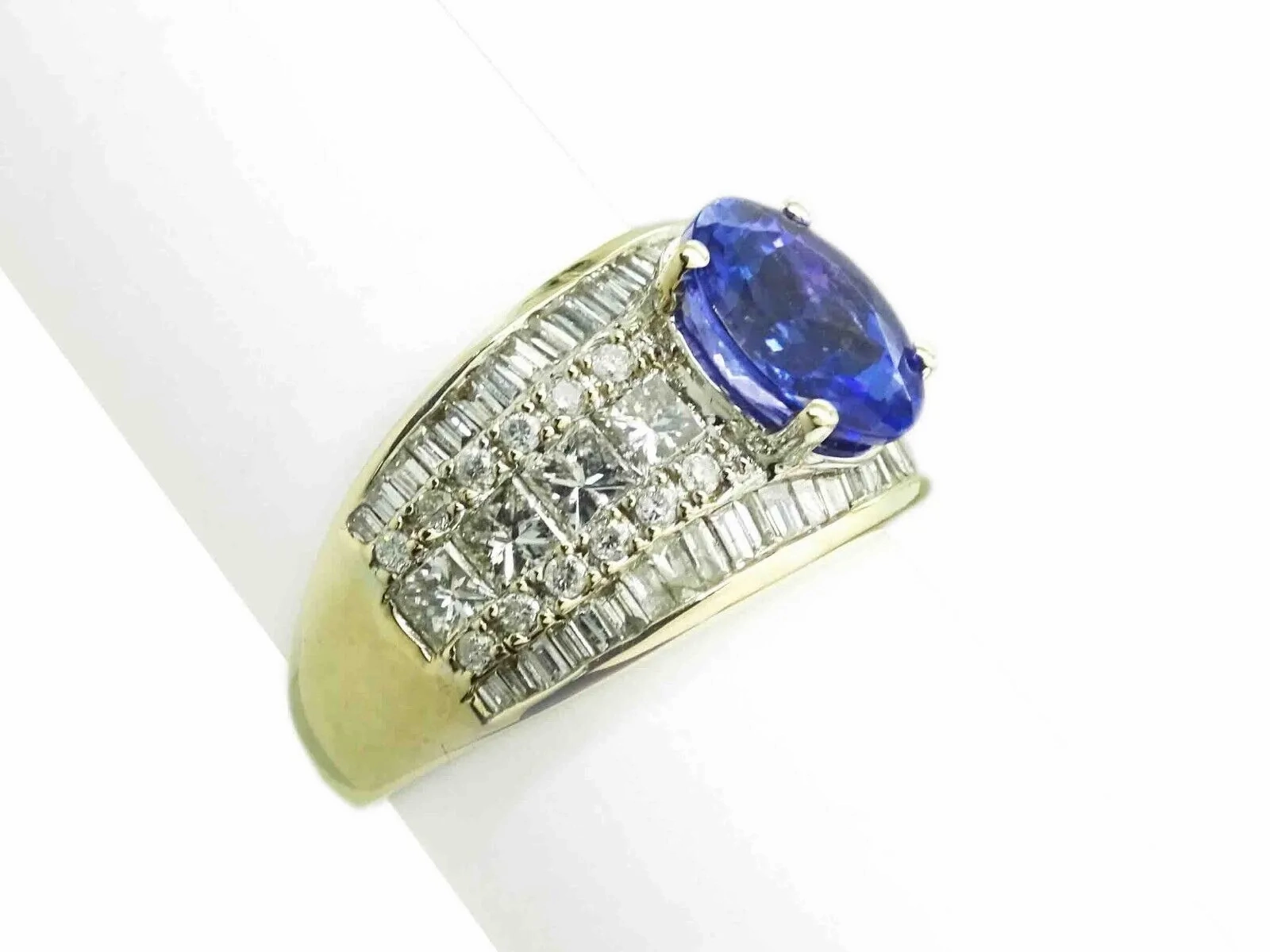 3.95ct tw Natural Tanzanite &amp; Diamond Cocktail Ring 18k Gold Size 7