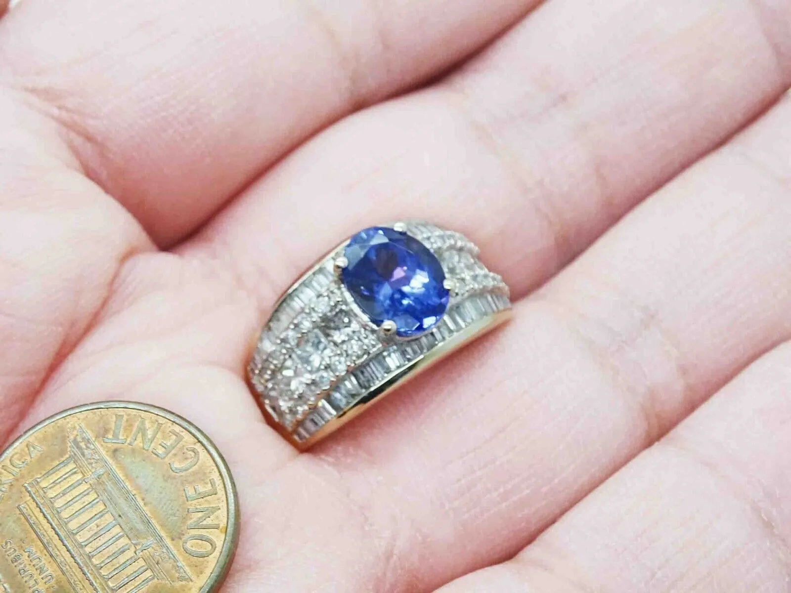 3.95ct tw Natural Tanzanite &amp; Diamond Cocktail Ring 18k Gold Size 7