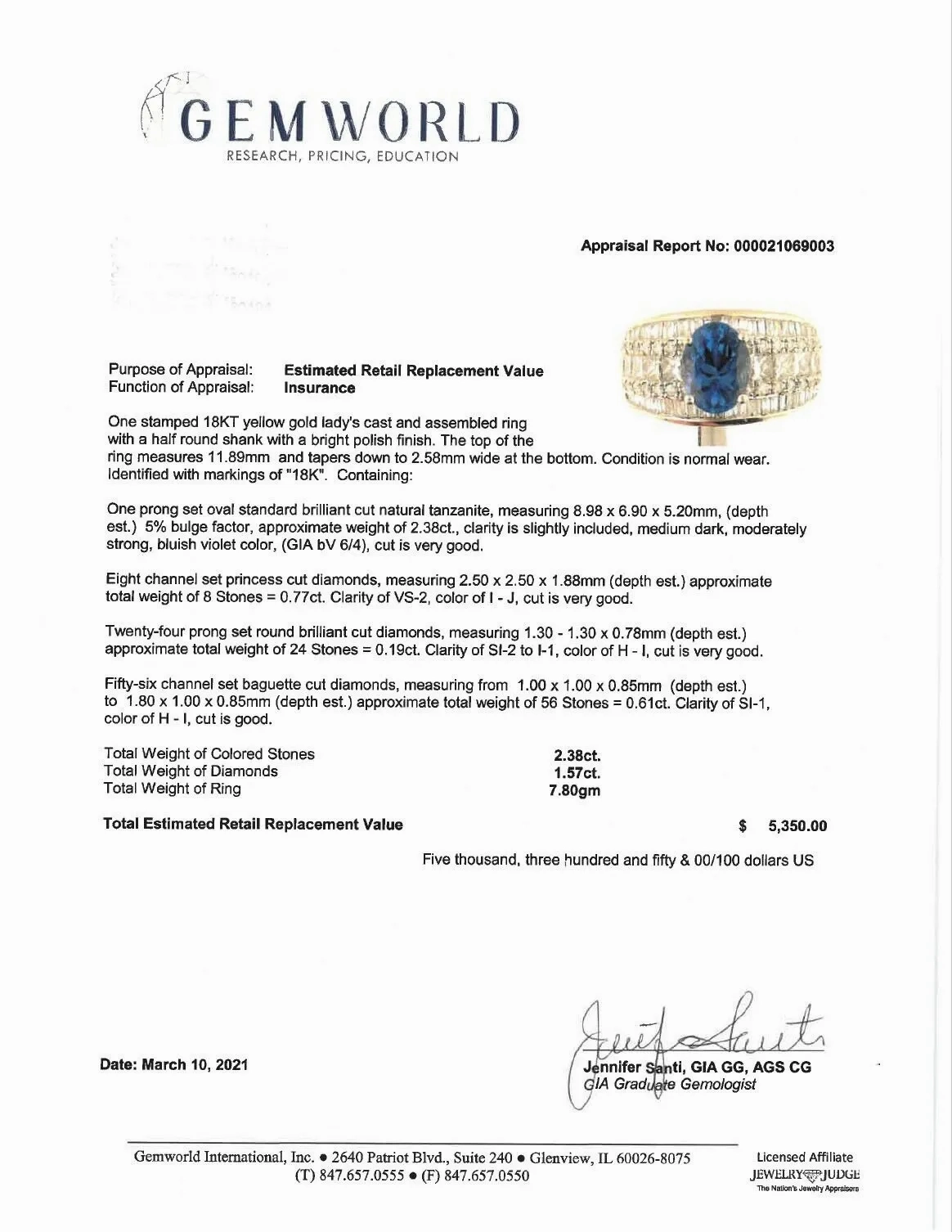 3.95ct tw Natural Tanzanite &amp; Diamond Cocktail Ring 18k Gold Size 7