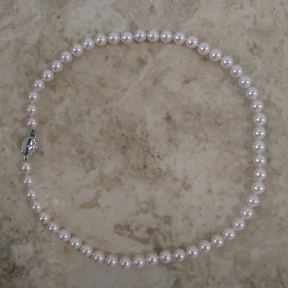 7-7.5mm White Cultured Akoya Pearl Necklace 18" texture-pearl  