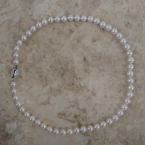 7-7.5mm White Cultured Akoya Pearl Necklace 18" texture-pearl  