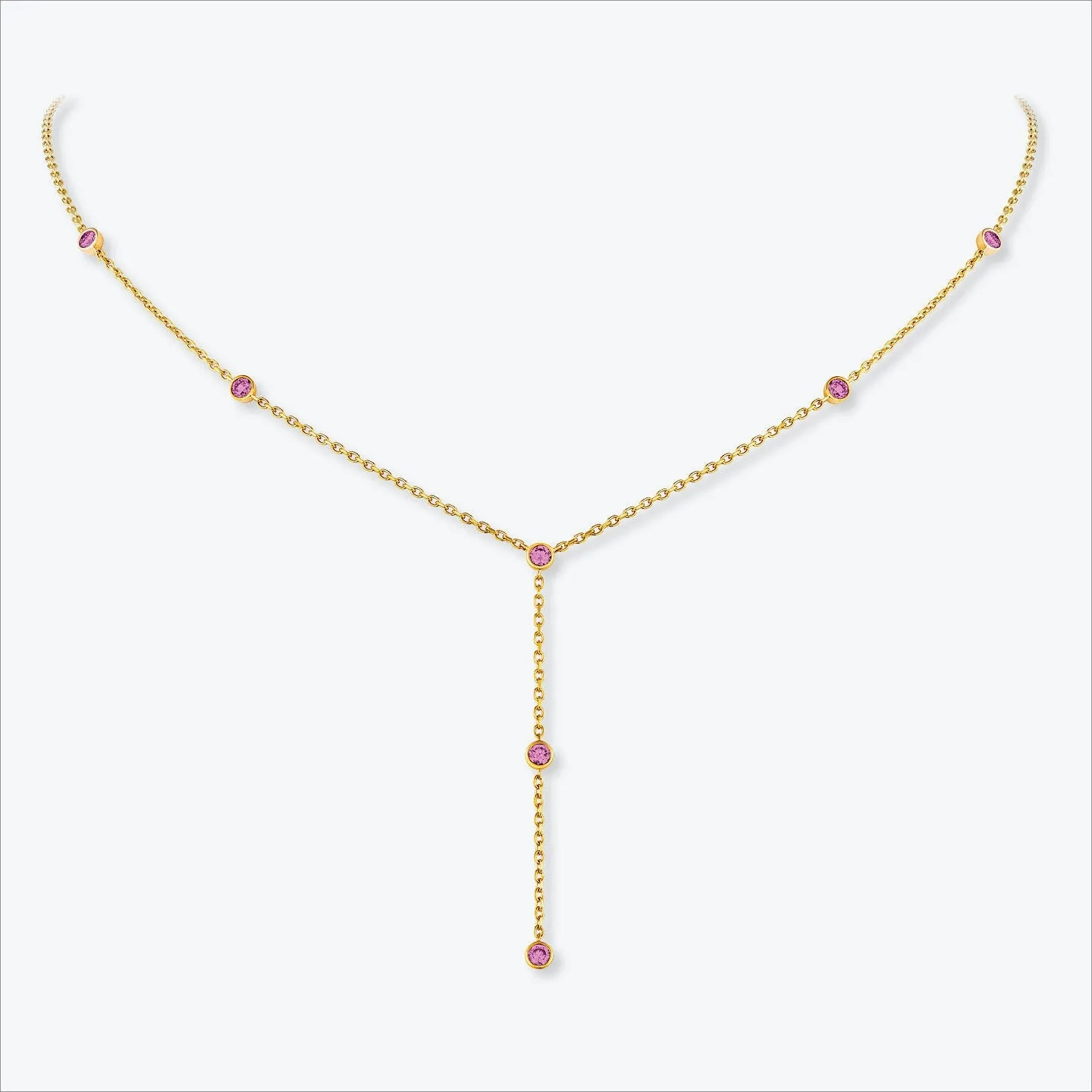 7 Stone 18K Gold Necklace w. Pink Sapphires