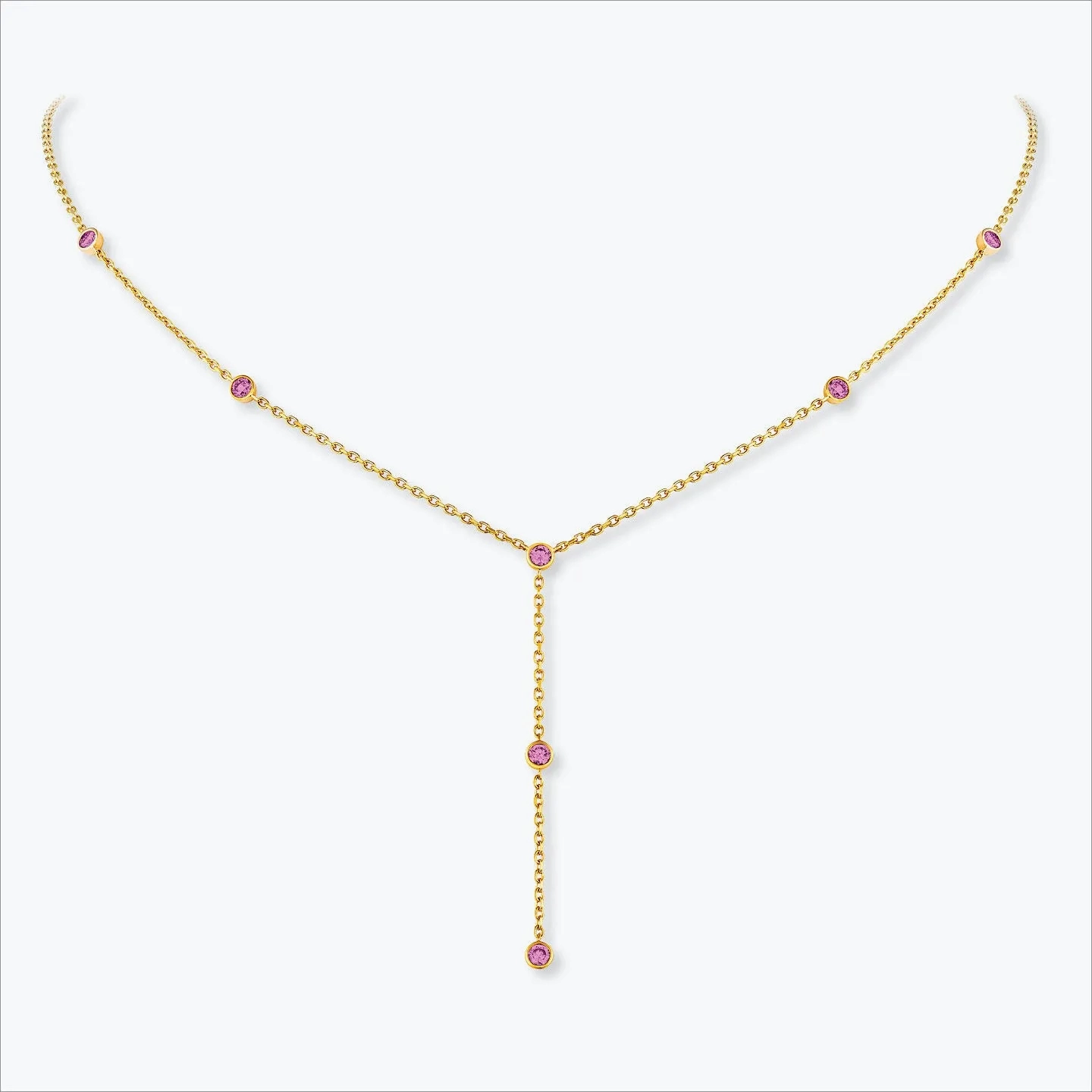7 Stone 18K Gold Necklace w. Pink Sapphires