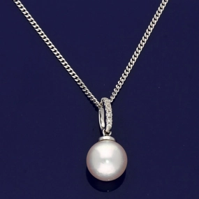7mm Akoya Pearl & Diamond 18ct White Gold Pendant texture-pearl  