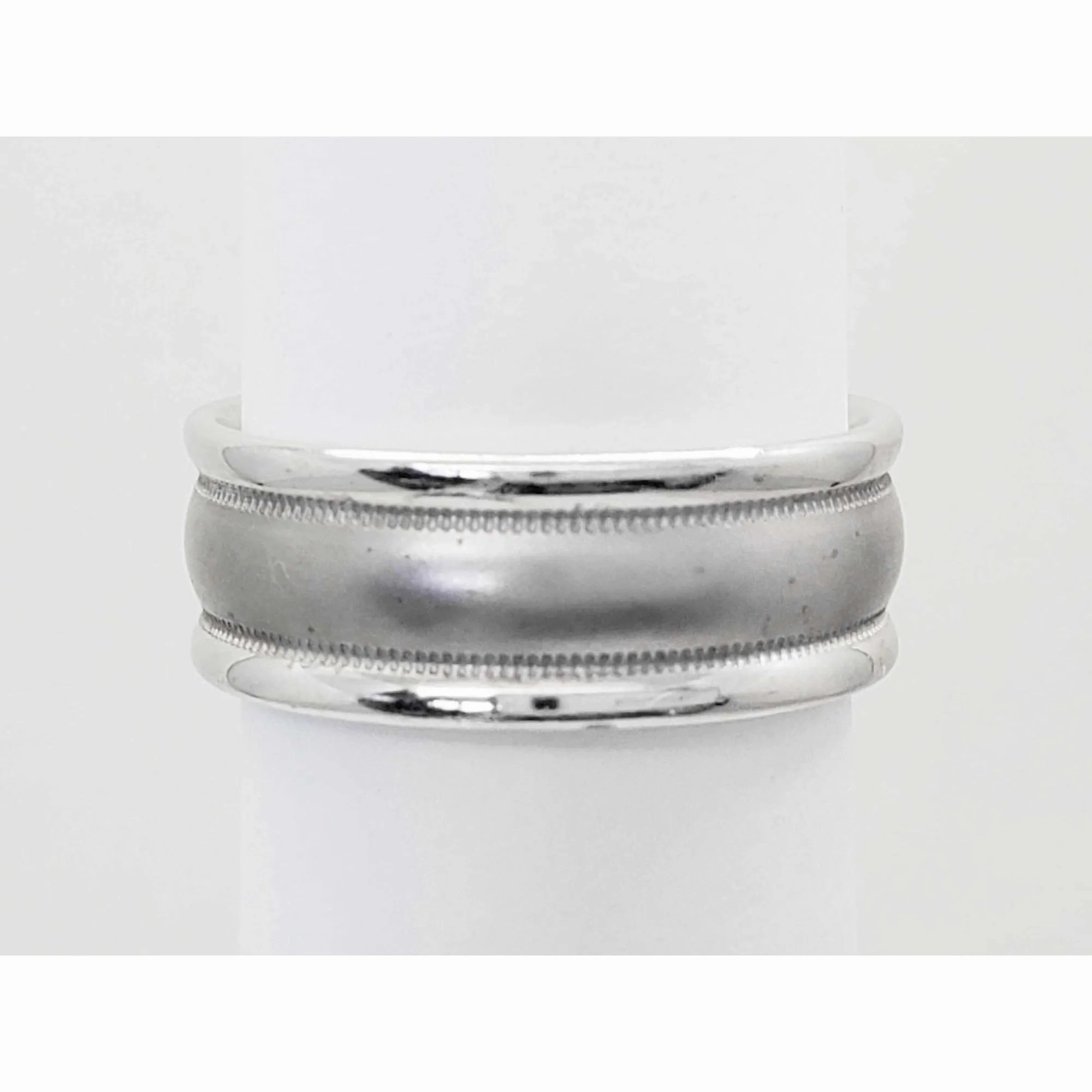 7mm Wide Brushed Milgrain Inlay Band Ring 14k White Gold Size 8