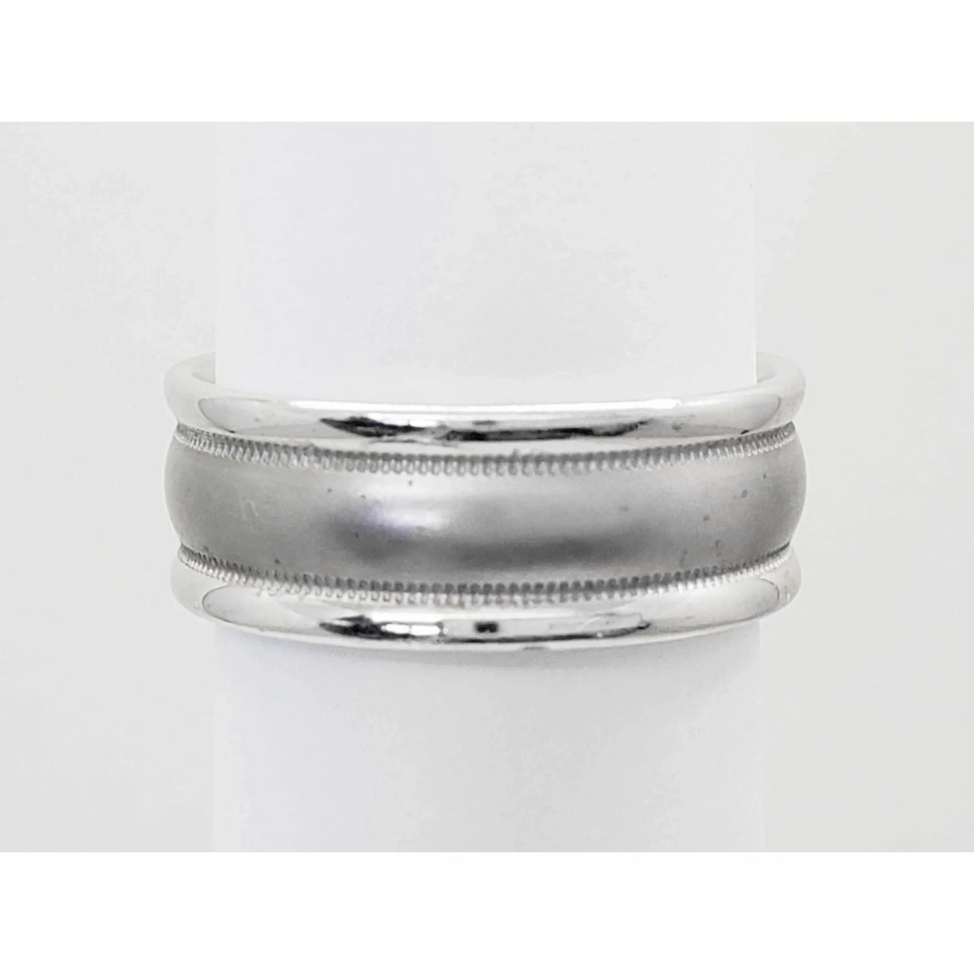 7mm Wide Brushed Milgrain Inlay Band Ring 14k White Gold Size 8