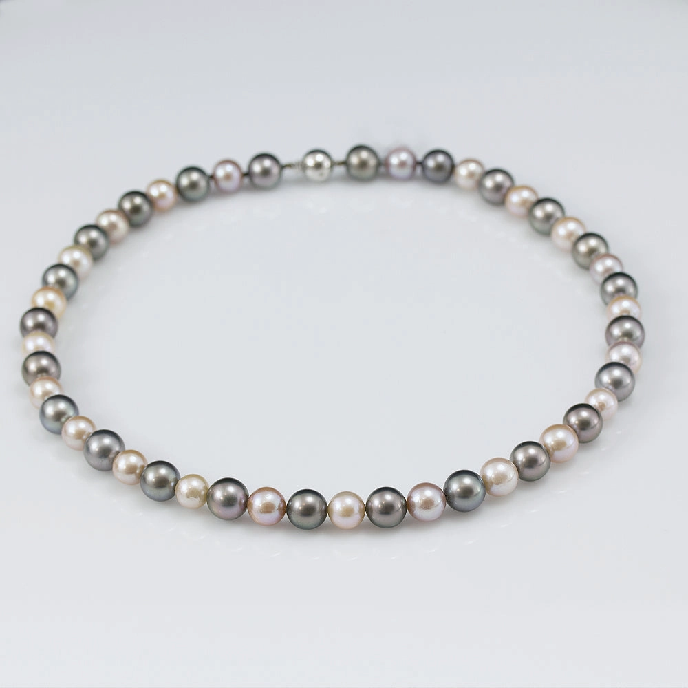 8-10mm Grey Tahitian Pearls and Pink Freshwater Pearl Necklace 18 texture-pearl  