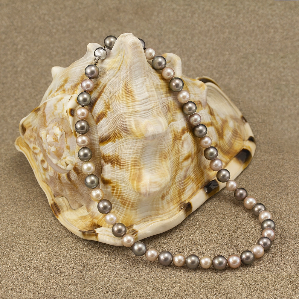 8-10mm Grey Tahitian Pearls and Pink Freshwater Pearl Necklace 18