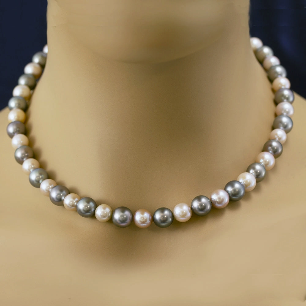 8-10mm Grey Tahitian Pearls and Pink Freshwater Pearl Necklace 18