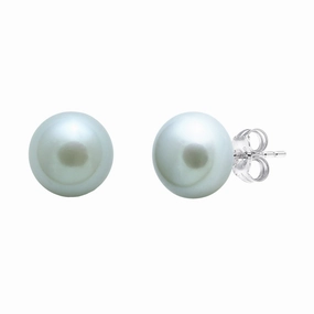 8-8.5mm Grey Button Freshwater Pearl Sterling Silver Stud Earrings texture-pearl  