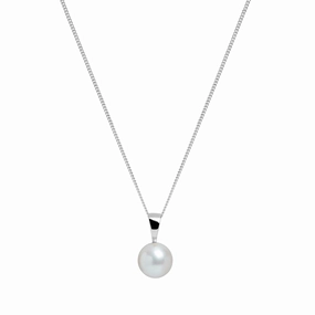 8-8.5mm Round White Akoya Pearl 18ct White Gold Pendant texture-pearl  