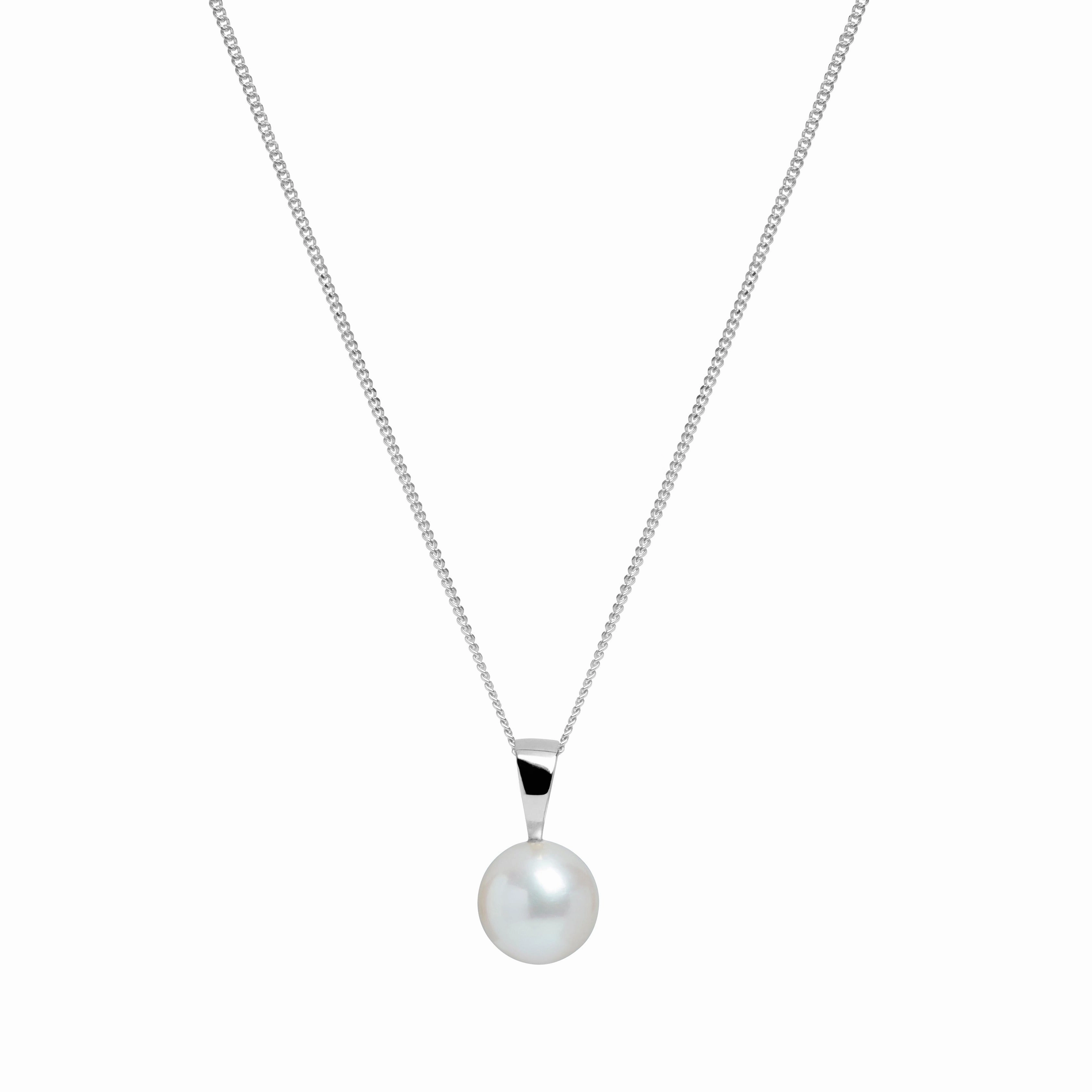 8-8.5mm Round White Akoya Pearl 18ct White Gold Pendant texture-pearl  