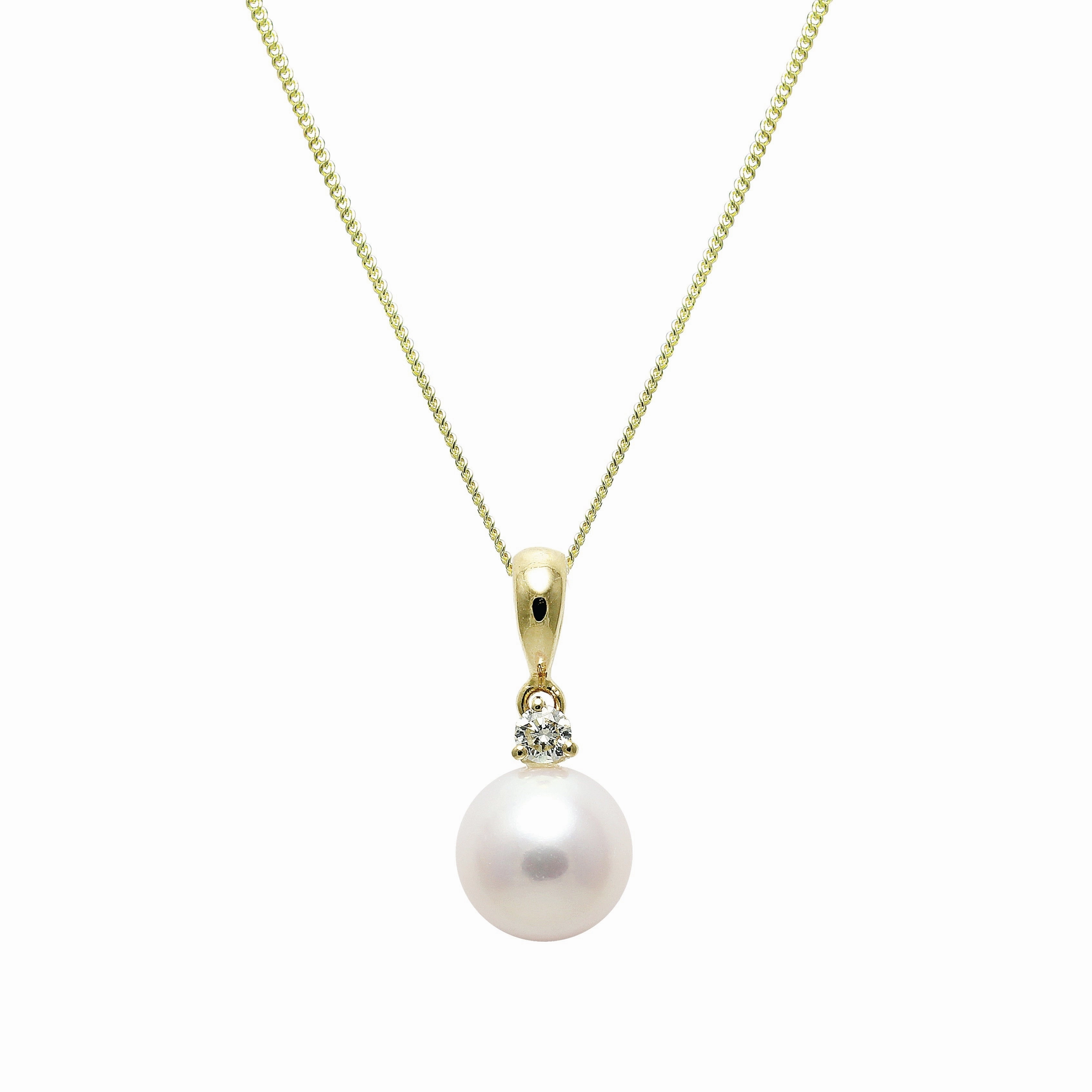 8-8.5mm Round White Freshwater Pearl & Diamond 18ct Yellow Gold Pendant texture-pearl  