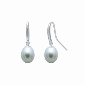 8mm Grey Freshwater Pearl Sterling Silver Single Drop Earrings texture-pearl  