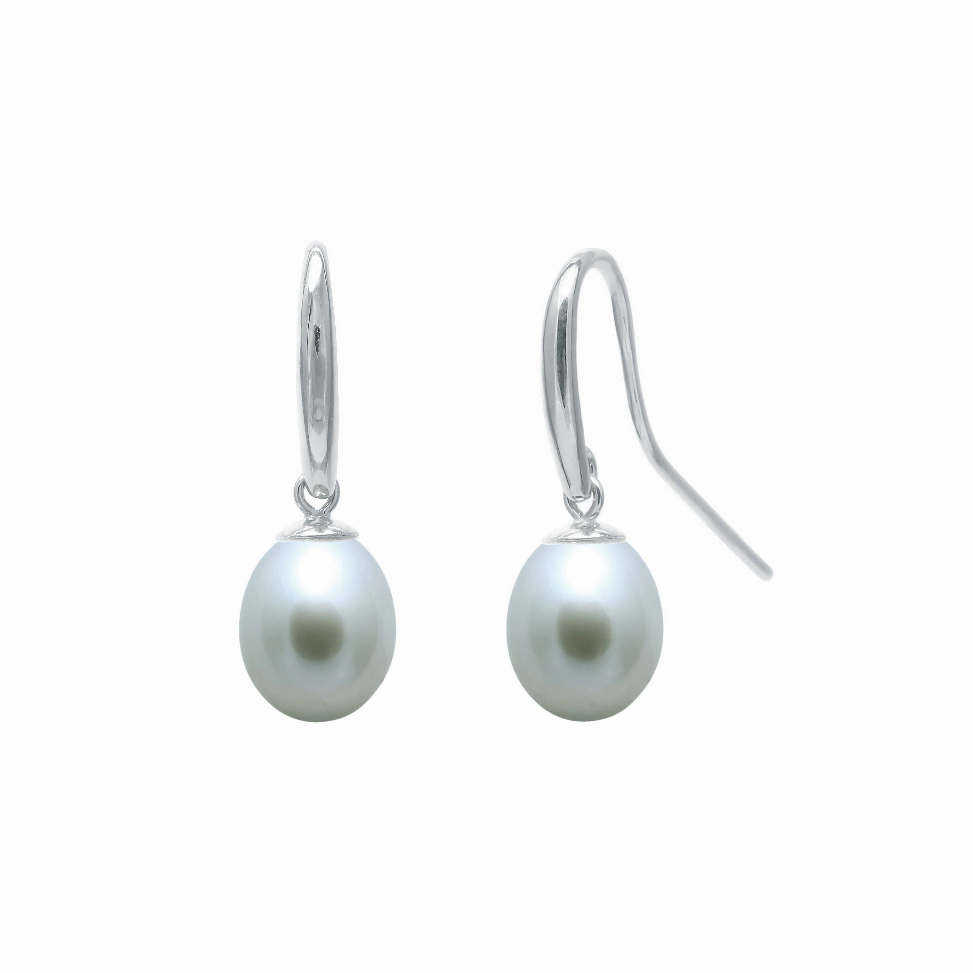 8mm Grey Freshwater Pearl Sterling Silver Single Drop Earrings texture-pearl  