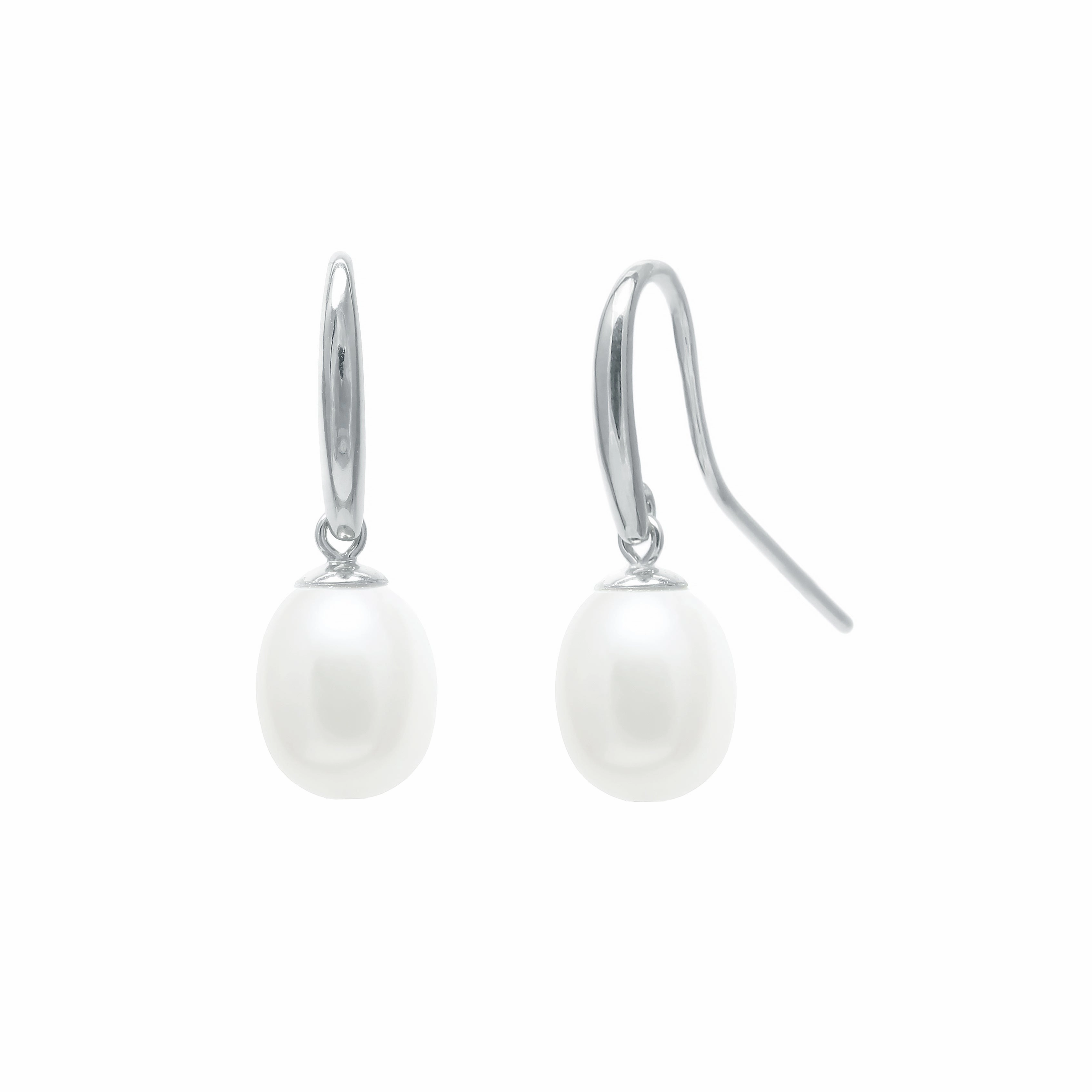 8mm White Freshwater Pearl Sterling Silver Single Drop Earrings texture-pearl  
