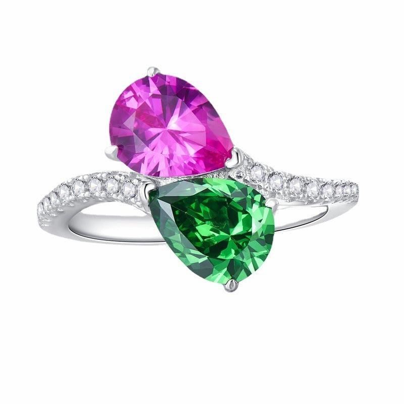 925 Silver Drop Shape High Carbon Diamond 79 Rhinestone Ring