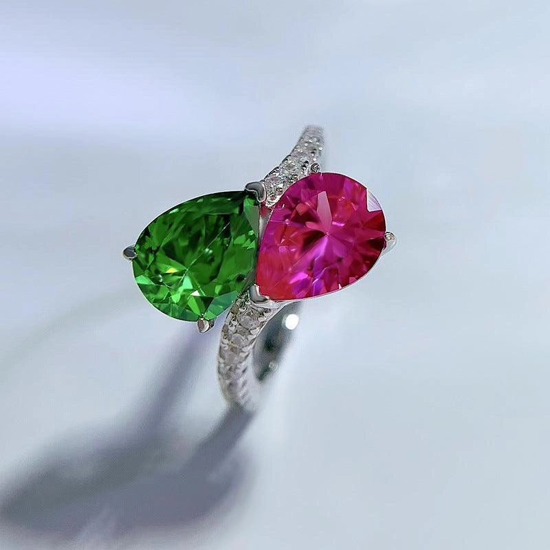 925 Silver Drop Shape High Carbon Diamond 79 Rhinestone Ring