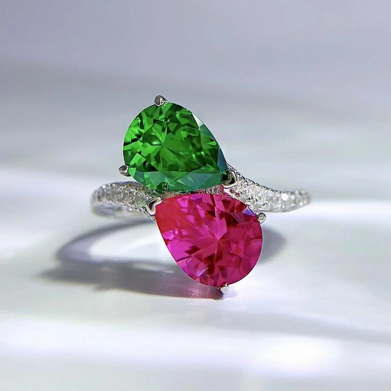925 Silver Drop Shape High Carbon Diamond 79 Rhinestone Ring