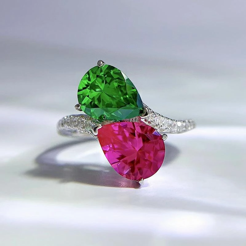 925 Silver Drop Shape High Carbon Diamond 79 Rhinestone Ring