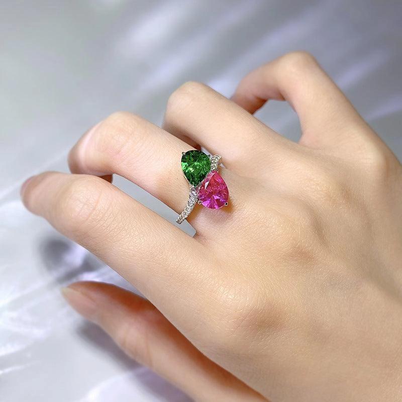 925 Silver Drop Shape High Carbon Diamond 79 Rhinestone Ring