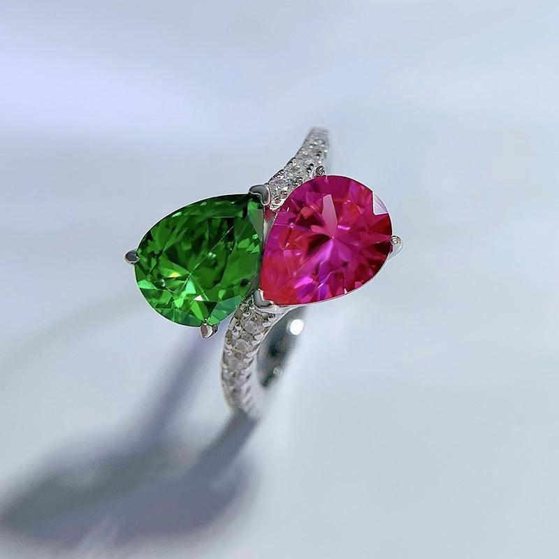 925 Silver Drop Shape High Carbon Diamond 79 Rhinestone Ring