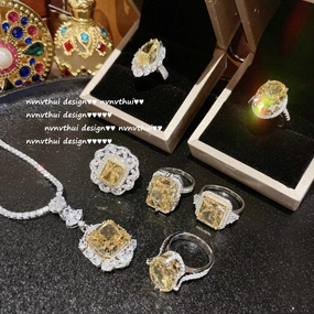 925 Silver Goose Yellow Gemstone Flower Ring 