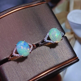 925 Silver Inlaid Natural Australian Opal Ring 