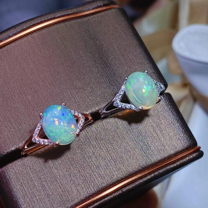 925 Silver Inlaid Natural Australian Opal Ring 