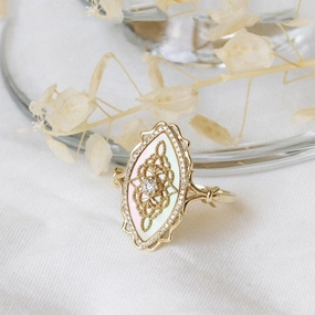 925 Silver Inlay Natural Dish Shell Zircon Ring For Women 
